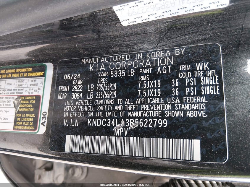 2024 Kia Ev6 VIN KNDC34LA3R5622799 IAAI salvage auction — RIGHT SIDE, Salvage (Texas), sold $10,600 on 2026-07-30 (photo 9)