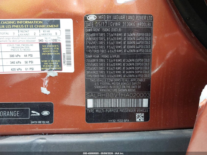 2017 Land rover Discovery VIN SALRHBBV1HA020003 IAAI salvage auction — LEFT SIDE, Wait Title, sold $5,900 on 2026-08-02 (photo 9)