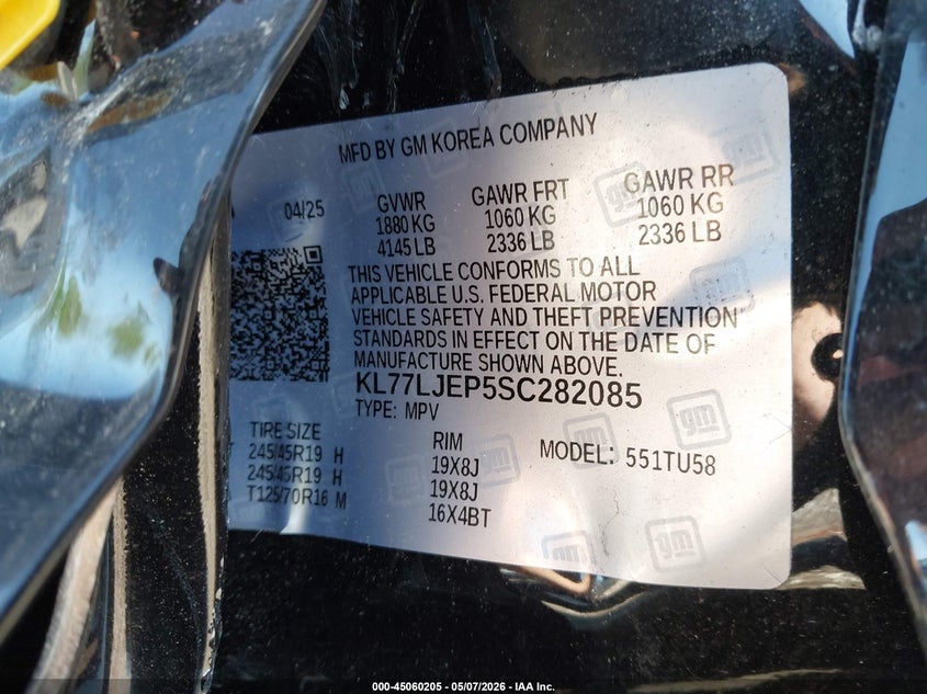 2025 Chevrolet Trax VIN KL77LJEP5SC282085 IAAI salvage auction — LEFT SIDE, Salvage (Kentucky), sold $6,500 on 2026-07-13 (photo 9)