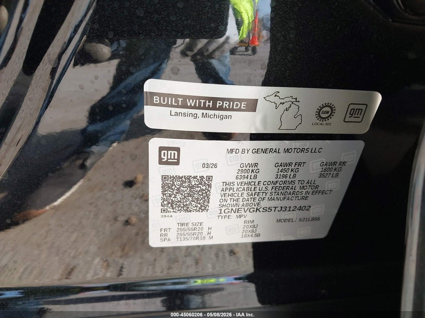 2026 Chevrolet Traverse VIN 1GNEVGKS5TJ312402 IAAI salvage auction — FRONT END, Salvage (Illinois), sold $12,600 on 2026-07-28 (photo 9)