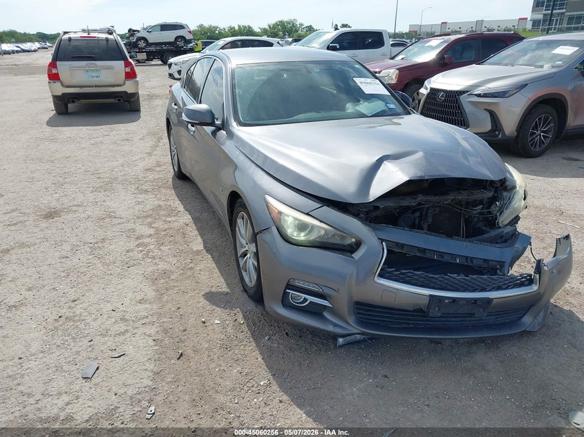 2014 Infiniti Q50 VIN JN1BV7AP2EM683045 IAAI salvage auction — FRONT END, Salvage (Texas), sold $1,700 on 2026-07-14 (photo 1)