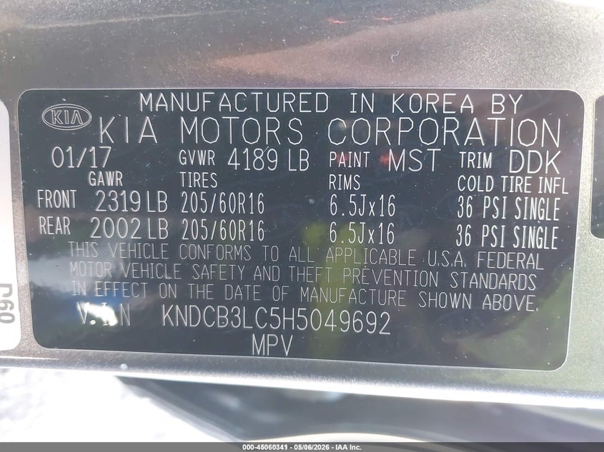 2017 Kia Niro VIN KNDCB3LC5H5049692 IAAI salvage auction — FRONT END, Salvage (Florida), sold $550 on 2026-07-21 (photo 9)