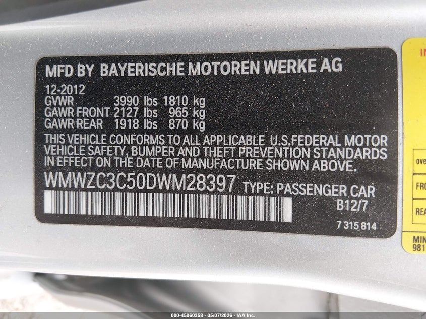 2013 Mini Countryman VIN WMWZC3C50DWM28397 IAAI salvage auction — FRONT END, Salvage - Greater Than 75% (Maryland), sold $550 on 2026-07-22 (photo 9)