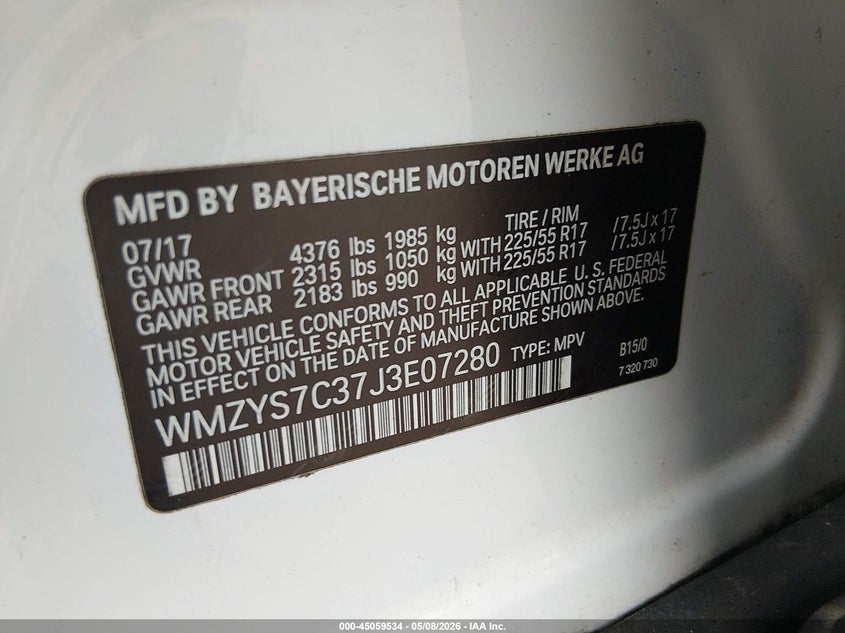 2018 Mini Countryman VIN WMZYS7C37J3E07280 IAAI salvage auction — REAR END, Salvage (New Jersey), sold $2,450 on 2026-07-30 (photo 9)