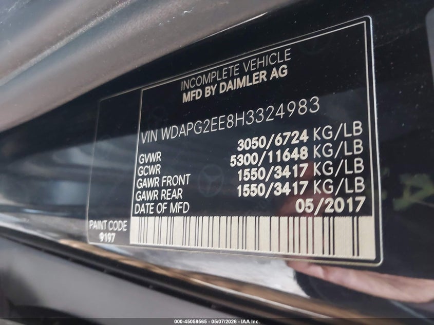 2017 Mercedes-benz Metris VIN WDAPG2EE8H3324983 IAAI salvage auction — REAR END, Salvage (Massachusetts), sold $4,250 on 2026-07-21 (photo 8)