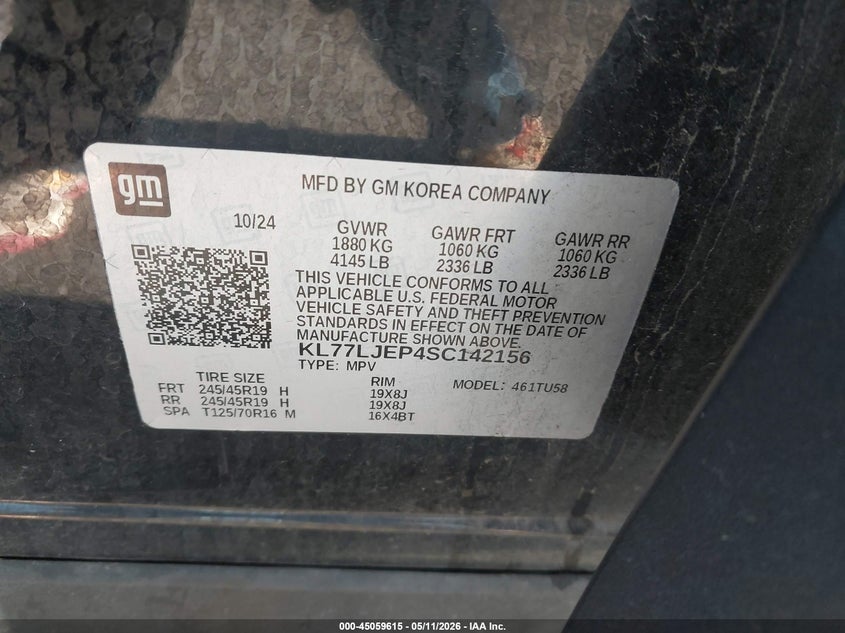 2025 Chevrolet Trax VIN KL77LJEP4SC142156 IAAI salvage auction — FRONT END, Salvage (Illinois), sold $8,100 on 2026-07-07 (photo 9)