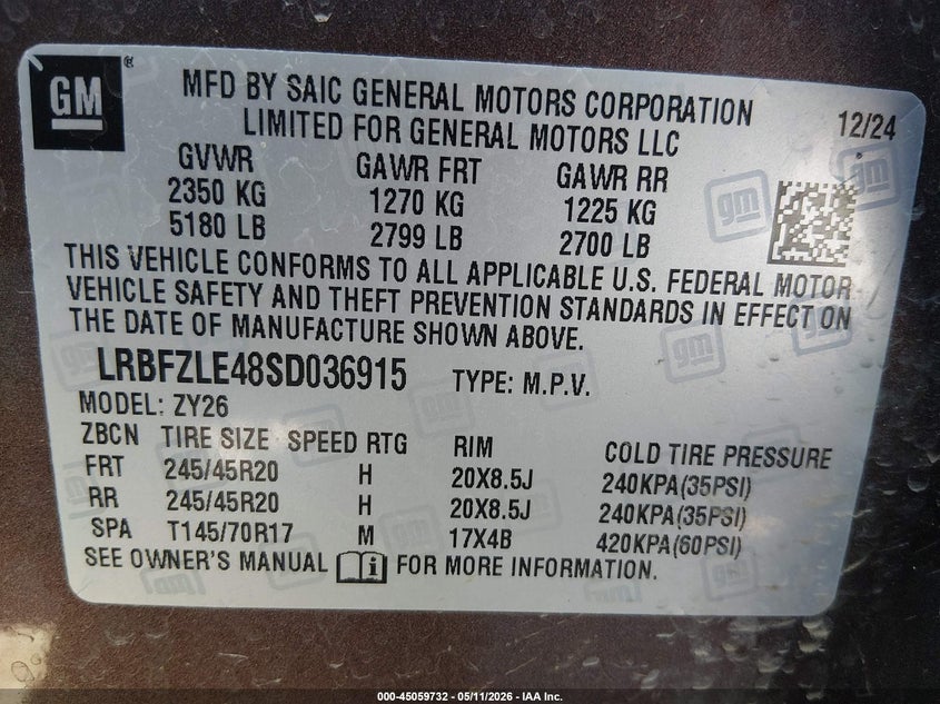 2025 Buick Envision VIN LRBFZLE48SD036915 IAAI salvage auction — LEFT & RIGHT, Salvage (Missouri), sold $5,050 on 2026-07-15 (photo 9)