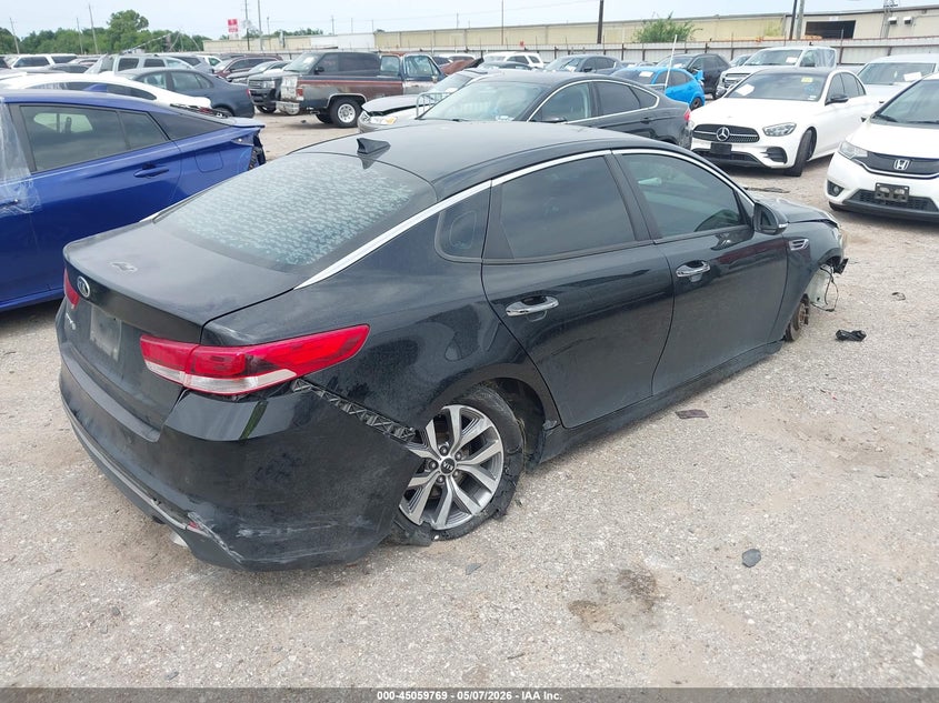2018 Kia Optima VIN 5XXGT4L39JG269231 IAAI salvage auction — FRONT & REAR, Original (Texas), sold $600 on 2026-07-15 (photo 4)