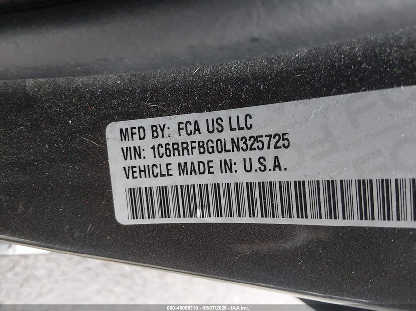 2020 Ram 1500 VIN 1C6RRFBG0LN325725 IAAI salvage auction — LEFT & RIGHT, Salvage (New Jersey), sold $7,600 on 2026-07-29 (photo 9)
