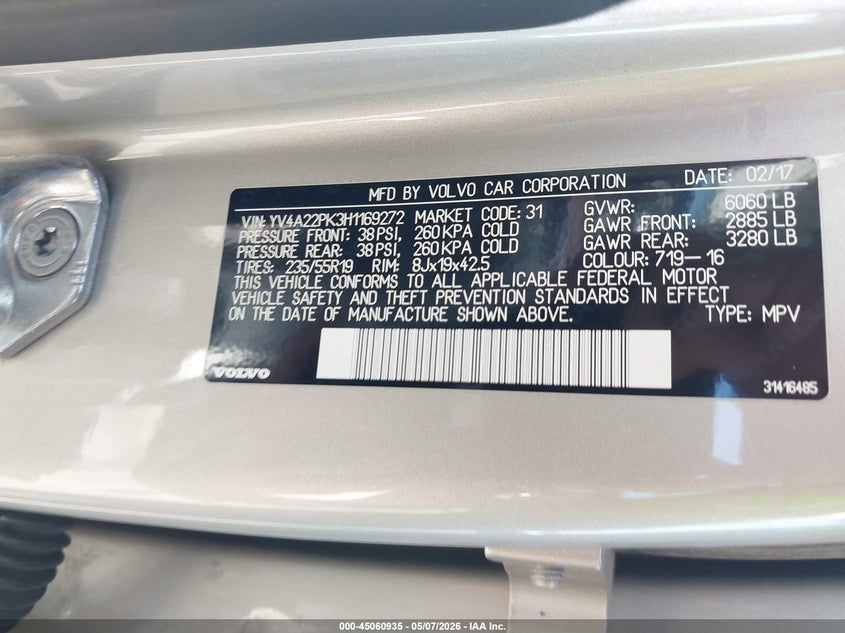 2017 Volvo Xc90 VIN YV4A22PK3H1169272 IAAI salvage auction — LEFT FRONT, Salvage (Minnesota), sold $4,050 on 2026-07-06 (photo 9)