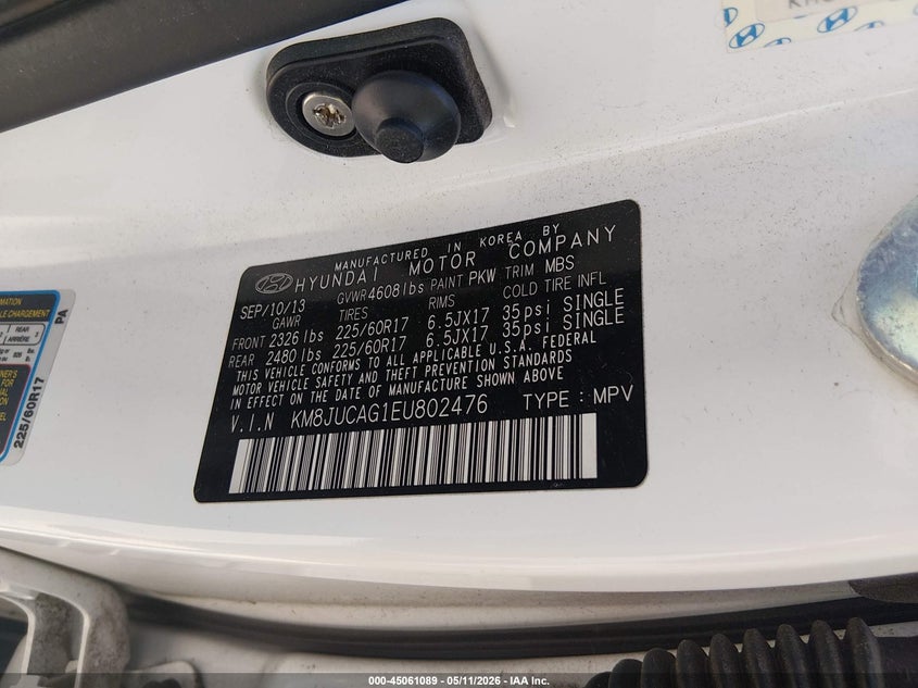 2014 Hyundai Tucson VIN KM8JUCAG1EU802476 IAAI salvage auction — FRONT END, Salvage (Colorado), sold $425 on 2026-07-28 (photo 9)