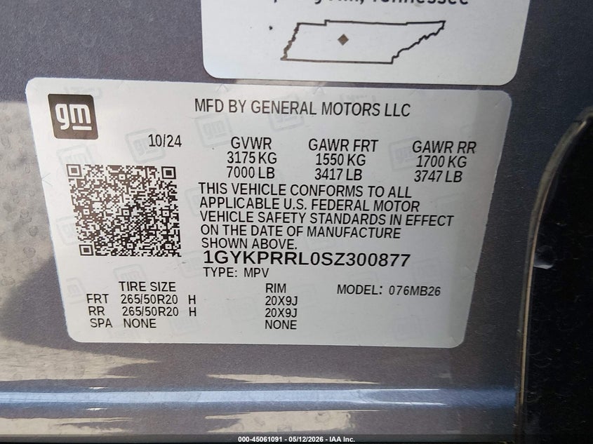 2025 Cadillac Lyriq VIN 1GYKPRRL0SZ300877 IAAI salvage auction — FRONT END, Bill Of Sale (Washington), sold $21,000 on 2026-07-09 (photo 9)