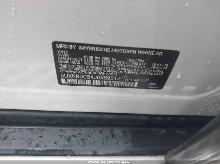 2018 BMW X5 VIN 5UXKR0C54J0X89517 IAAI salvage auction — REAR END, Salvage (Georgia), sold $9,700 on 2026-07-14 (photo 9)