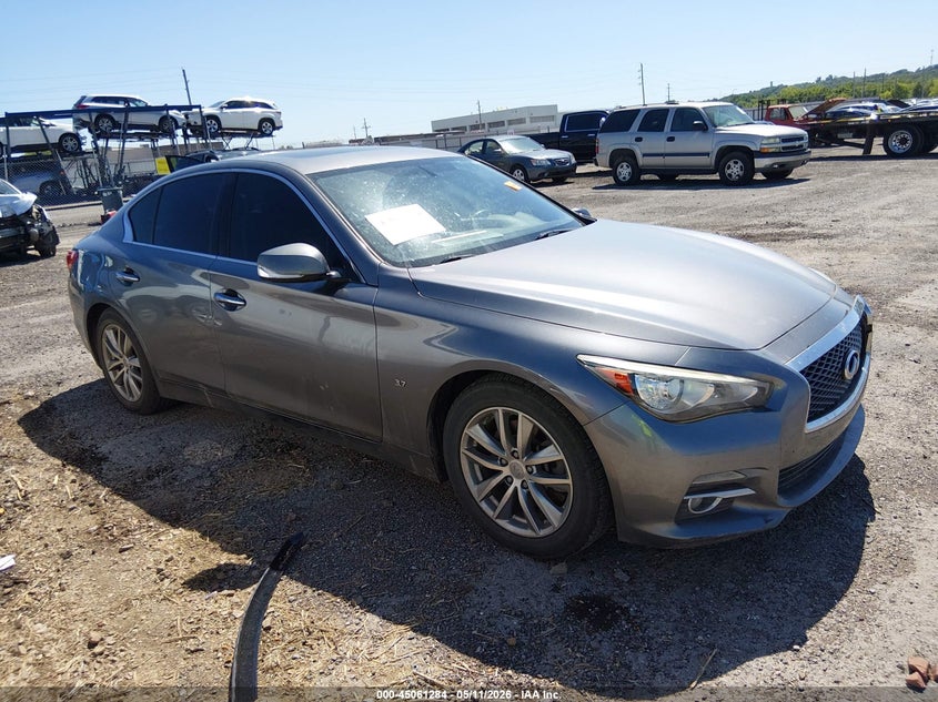 2014 Infiniti Q50 VIN JN1BV7AP9EM693197 IAAI salvage auction — LEFT SIDE, Clear (Oklahoma), sold $1,550 on 2026-07-28 (photo 1)