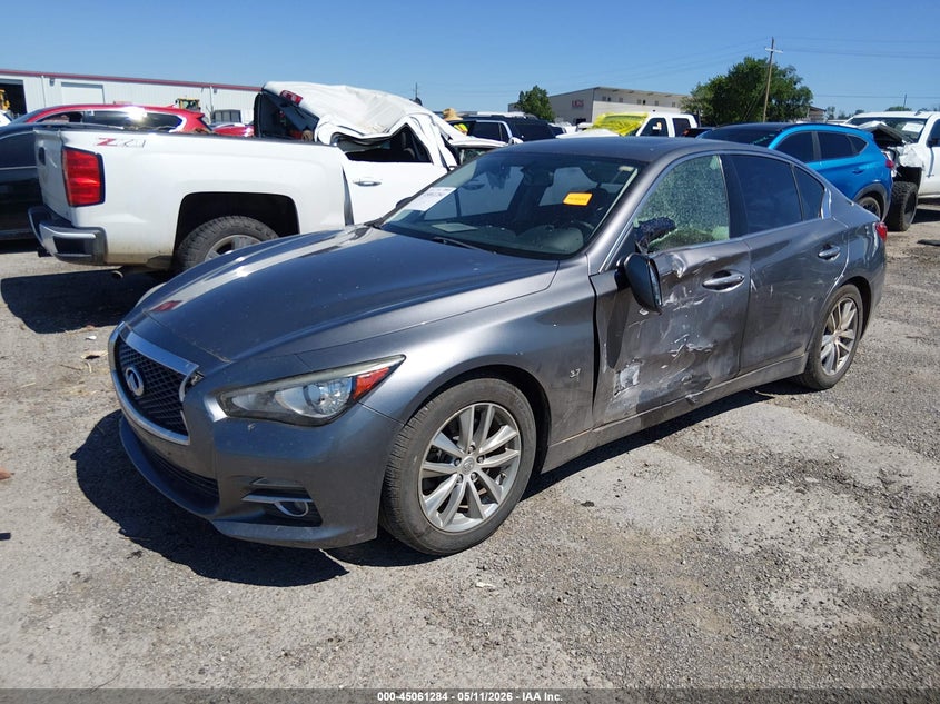 2014 Infiniti Q50 VIN JN1BV7AP9EM693197 IAAI salvage auction — LEFT SIDE, Clear (Oklahoma), sold $1,550 on 2026-07-28 (photo 2)