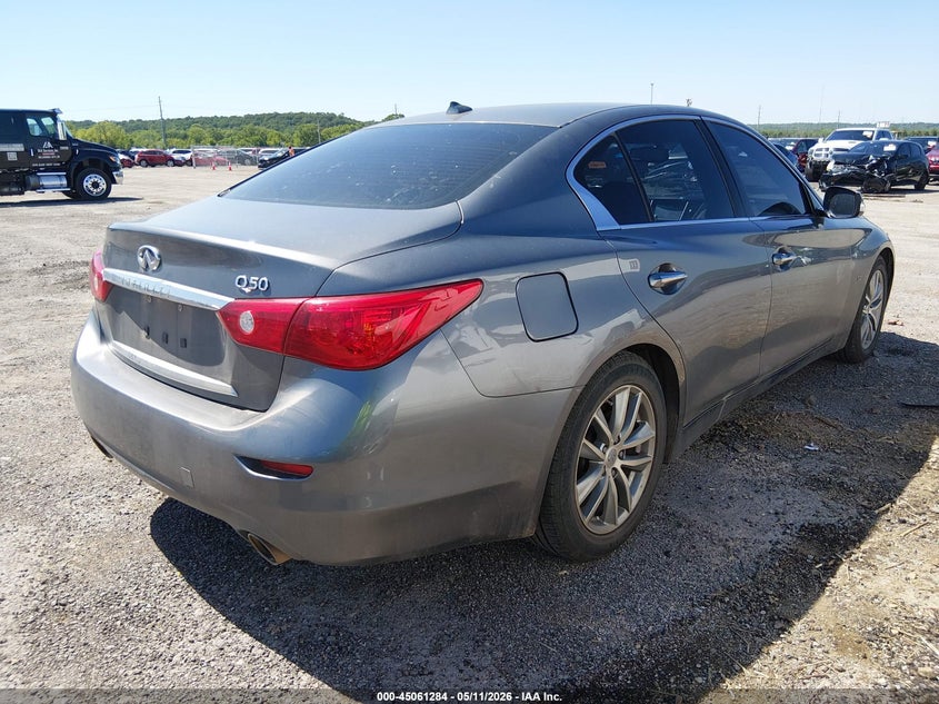 2014 Infiniti Q50 VIN JN1BV7AP9EM693197 IAAI salvage auction — LEFT SIDE, Clear (Oklahoma), sold $1,550 on 2026-07-28 (photo 4)