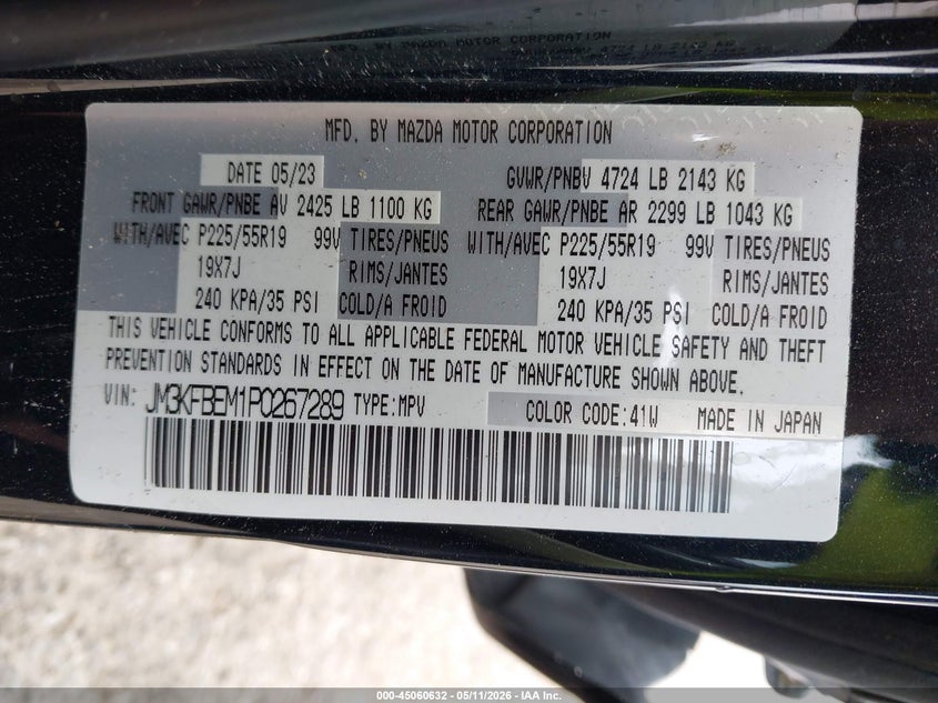 2023 Mazda Cx-5 VIN JM3KFBEM1P0267289 IAAI salvage auction — LEFT SIDE, Salvage (Texas), sold $5,950 on 2026-07-21 (photo 9)