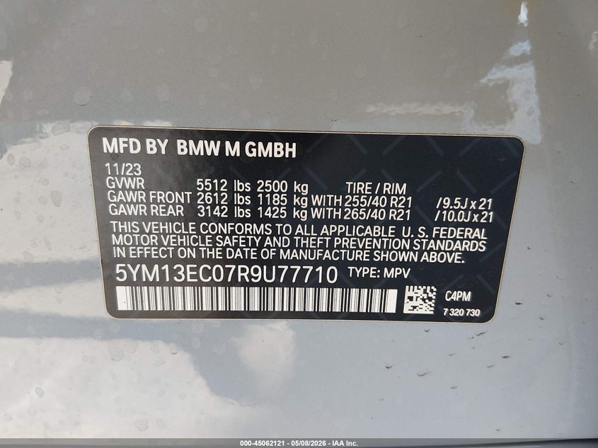 2024 BMW X3 m VIN 5YM13EC07R9U77710 IAAI salvage auction — LEFT REAR, Salvage (California), sold $39,700 on 2026-07-06 (photo 9)