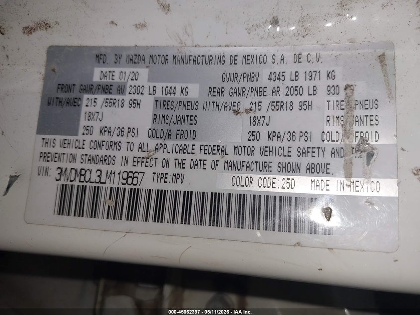 2020 Mazda Cx-30 VIN 3MVDMBCL3LM119667 IAAI salvage auction — ALL OVER, Salvage (North Dakota), sold $3,100 on 2026-07-09 (photo 9)
