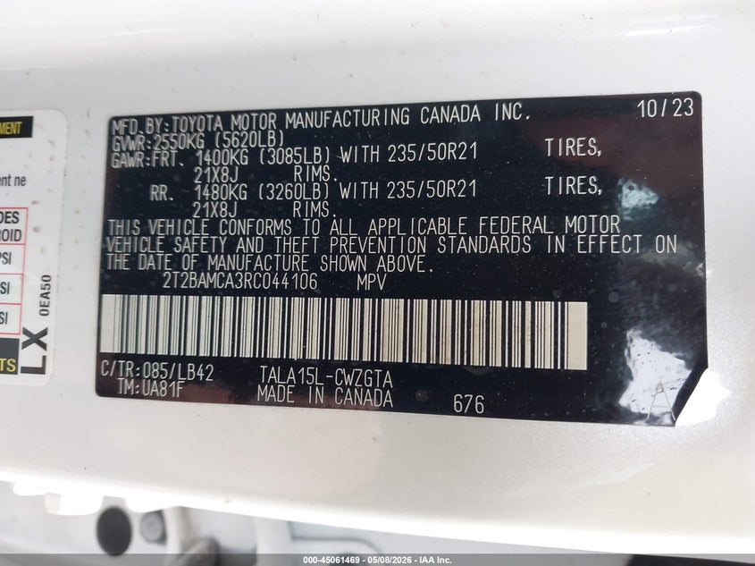 2024 Lexus Rx VIN 2T2BAMCA3RC044106 IAAI salvage auction — FRONT END, Salvage Title, sold $23,800 on 2026-07-30 (photo 9)