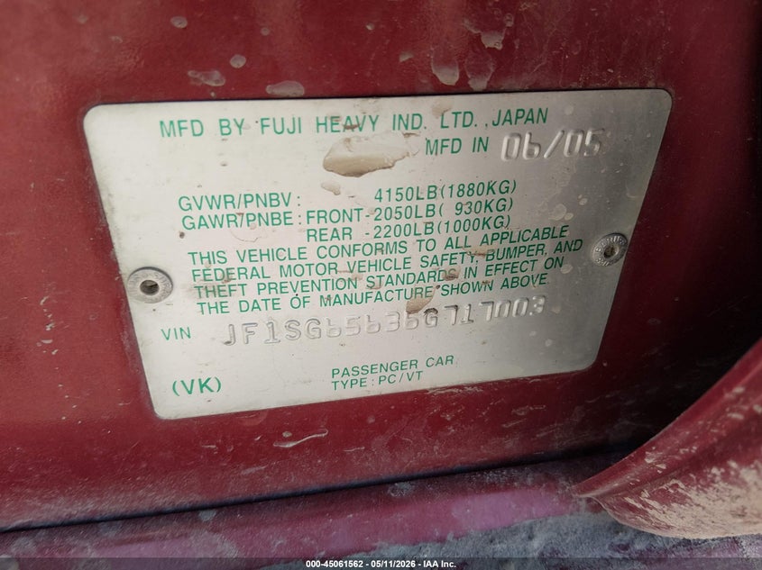2006 Subaru Forester VIN JF1SG65636G717003 IAAI salvage auction — NORMAL WEAR, Clear (Idaho), sold $125 on 2026-07-10 (photo 9)