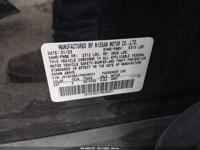 2023 Nissan Ariya VIN JN1AF0BA1PM408053 IAAI salvage auction — SIDE, Salvage (Texas), sold $4,450 on 2026-07-11 (photo 9)