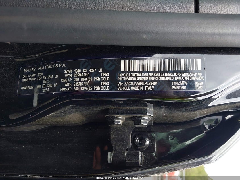 2020 Jeep Renegade VIN ZACNJAAB4LPL88404 IAAI salvage auction — LEFT & RIGHT, Salvage (Georgia), sold $25 on 2026-07-10 (photo 9)