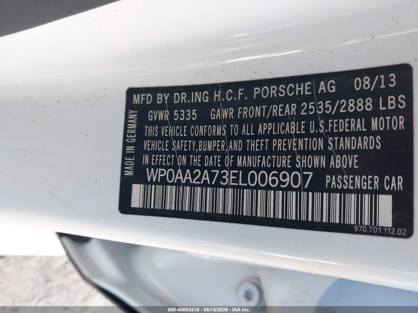 2014 Porsche Panamera VIN WP0AA2A73EL006907 IAAI salvage auction — NORMAL WEAR, Clear (Georgia), sold $5,325 on 2026-08-01 (photo 9)