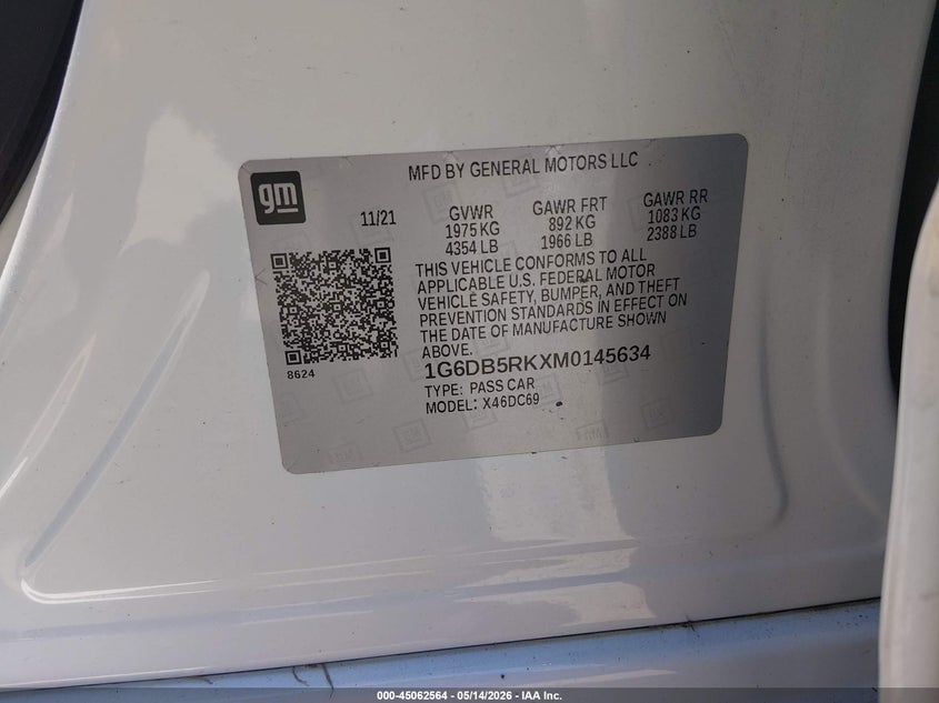 2021 Cadillac Ct4 VIN 1G6DB5RKXM0145634 IAAI salvage auction — FRESH WATER, Salvage (Louisiana), sold $5,500 on 2026-07-07 (photo 9)