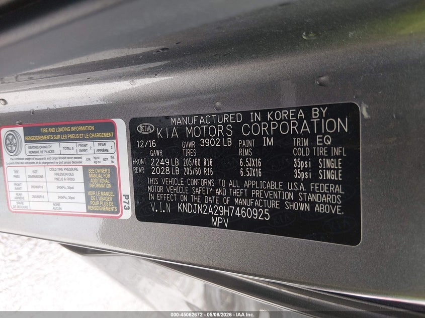 2017 Kia Soul VIN KNDJN2A29H7460925 IAAI salvage auction — LEFT SIDE, Salvage (Missouri), sold $1,300 on 2026-07-07 (photo 9)