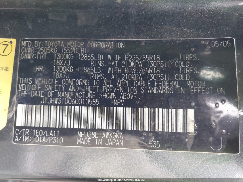 2006 Lexus Rx 400h VIN JTJHW31U060010585 IAAI salvage auction — LEFT & RIGHT, Salvage (Texas), sold $600 on 2026-07-09 (photo 9)