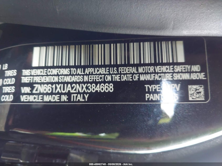 2022 Maserati Levante VIN ZN661XUA2NX384668 IAAI salvage auction — SIDE, Salvage Title, sold $12,200 on 2026-07-11 (photo 9)