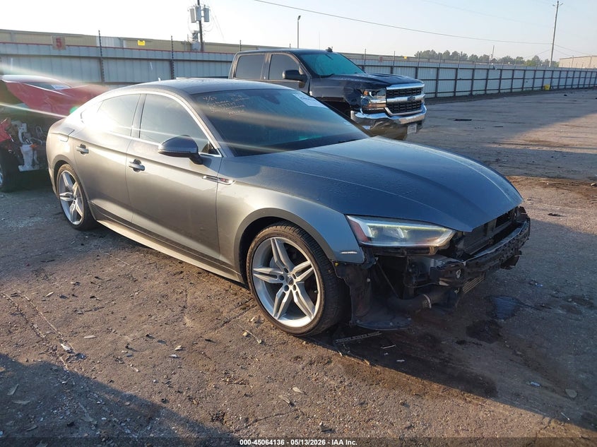 2018 Audi A5 VIN WAUENCF51JA005485 IAAI salvage auction — LEFT FRONT, Salvage Title, sold $5,100 on 2026-07-09 (photo 1)