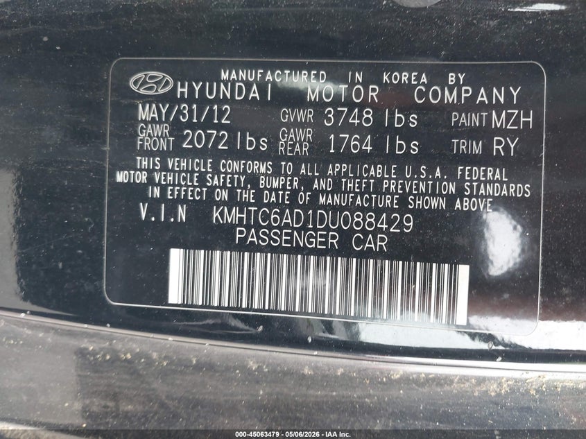 2013 Hyundai Veloster VIN KMHTC6AD1DU088429 IAAI salvage auction — NORMAL WEAR, Clear-Dealer Only (Washington), sold $300 on 2026-07-30 (photo 9)