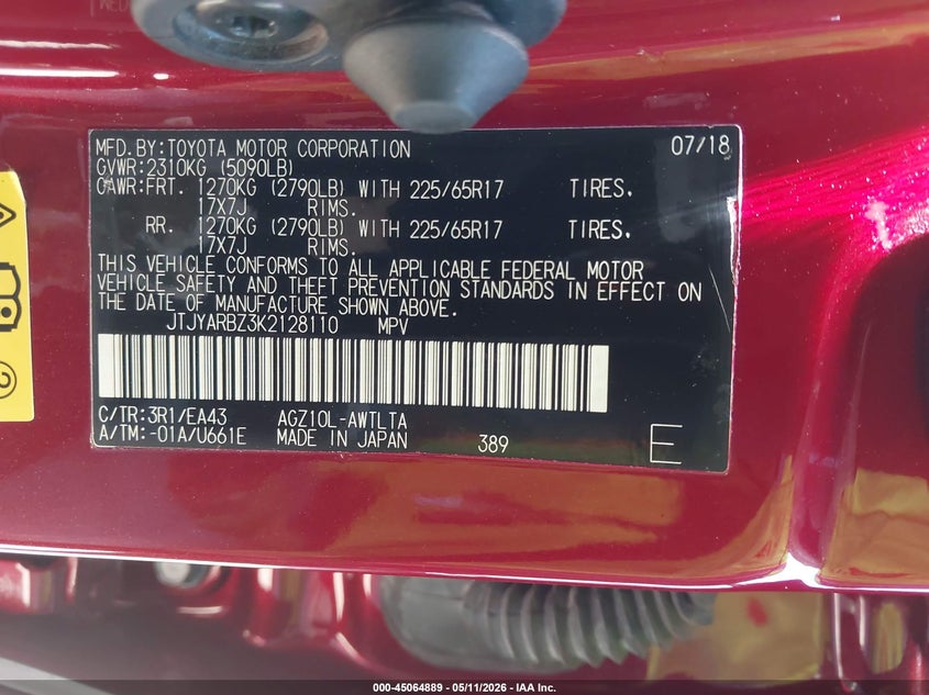2019 Lexus Nx 300 VIN JTJYARBZ3K2128110 IAAI salvage auction — FRONT END, Salvage (California), sold $7,850 on 2026-07-08 (photo 9)