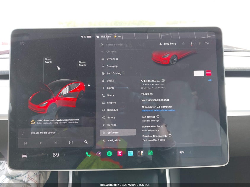 2018 Tesla Model 3 VIN 5YJ3E1EB9JF099581 IAAI salvage auction — FRONT END, Salvage (Illinois), sold $2,150 on 2026-07-09 (photo 7)