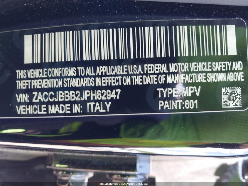 2018 Jeep Renegade VIN ZACCJBBB2JPH82947 IAAI salvage auction — FRONT END, Salvage (New Jersey), sold $225 on 2026-07-28 (photo 9)