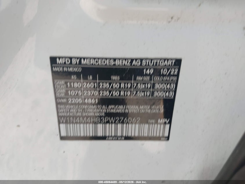2023 Mercedes-benz Glb VIN W1N4M4HB3PW276062 IAAI salvage auction — ALL OVER, Salvage (Massachusetts), sold $11,400 on 2026-07-10 (photo 9)