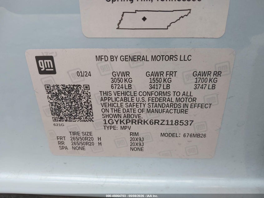 2024 Cadillac Lyriq VIN 1GYKPRRK6RZ118537 IAAI salvage auction — FRONT END, Original (Texas), sold $9,900 on 2026-07-23 (photo 9)