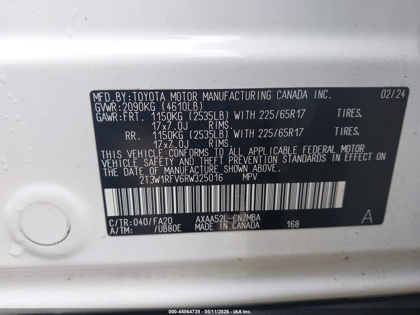 2024 Toyota Rav 4 VIN 2T3W1RFV6RW325016 IAAI salvage auction — RIGHT FRONT, Salvage (Mississippi), sold $9,300 on 2026-07-30 (photo 9)