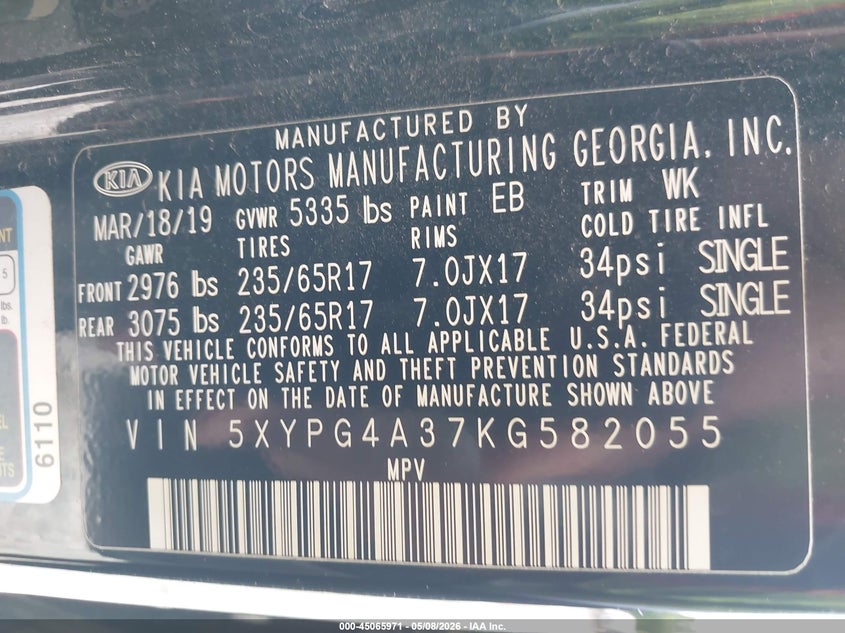 2019 Kia Sorento VIN 5XYPG4A37KG582055 IAAI salvage auction — LEFT FRONT, Salvage (Idaho), sold $25 on 2026-07-27 (photo 9)