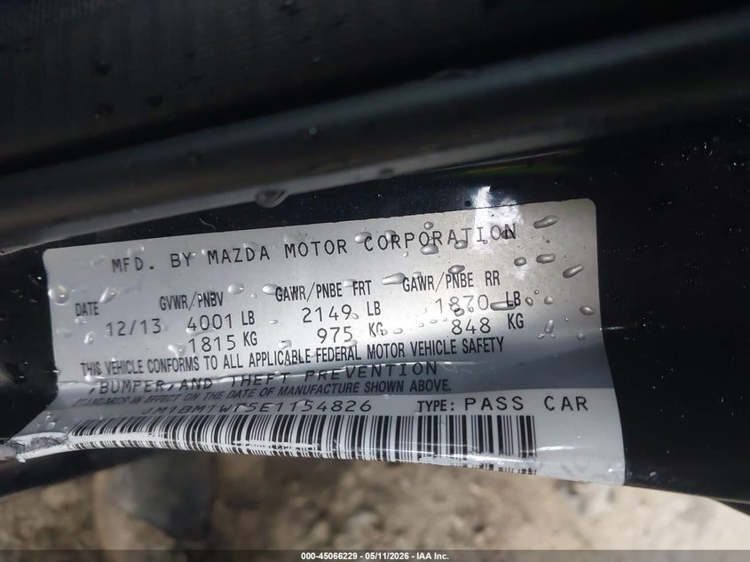 2014 Mazda 3 VIN JM1BM1W75E1154826 IAAI salvage auction — LEFT SIDE, Clear (Virginia), sold $300 on 2026-07-10 (photo 9)