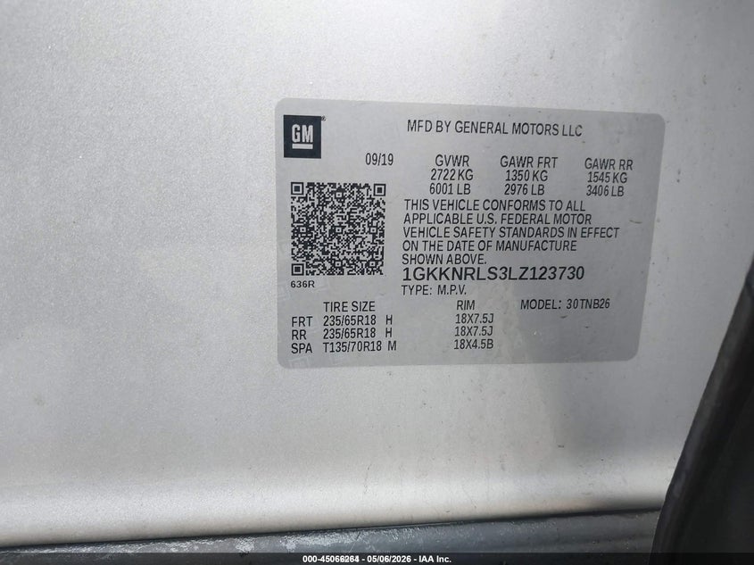 2020 Gmc Acadia VIN 1GKKNRLS3LZ123730 IAAI salvage auction — ALL OVER, Sf97 (New Hampshire), sold $11,100 on 2026-07-23 (photo 9)