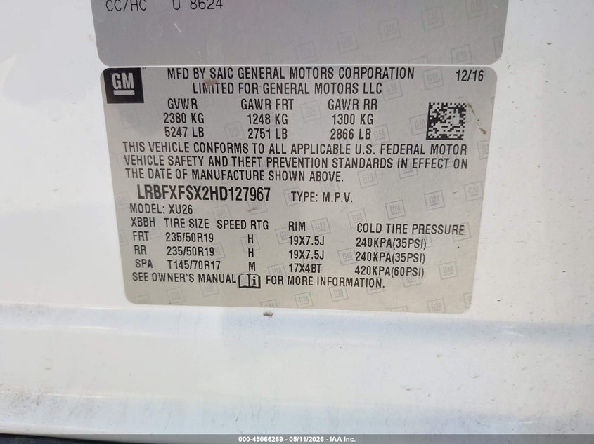 2017 Buick Envision VIN LRBFXFSX2HD127967 IAAI salvage auction — HAIL, Salvage (Iowa), sold $2,400 on 2026-07-06 (photo 9)