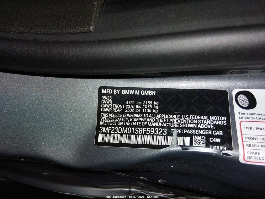 2025 BMW M2 VIN 3MF23DM01S8F59323 IAAI salvage auction — SIDE, Salvage (Oregon), sold $33,900 on 2026-08-24 (photo 9)