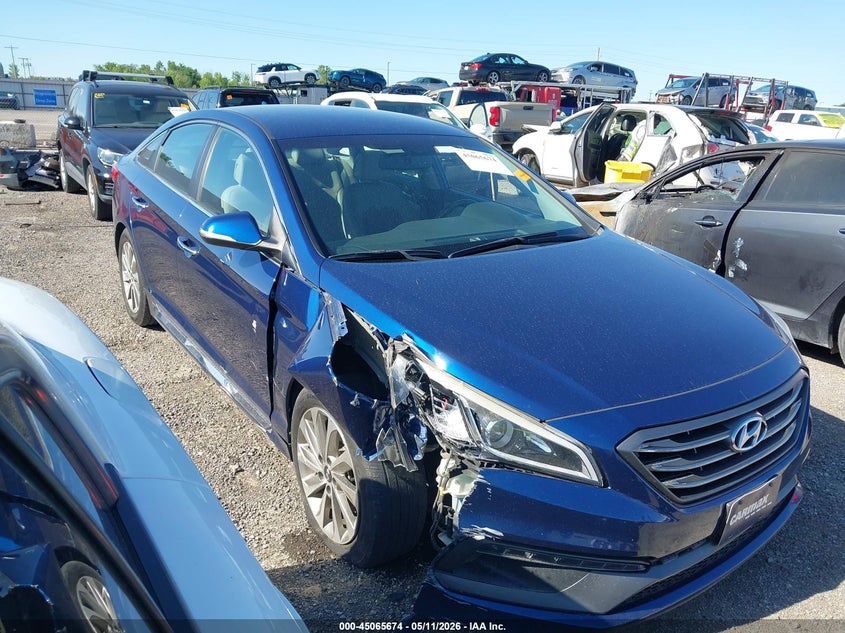 2015 Hyundai Sonata VIN 5NPE34AF6FH255206 IAAI salvage auction — RIGHT FRONT, Clear (Oklahoma), sold $2,600 on 2026-07-29 (photo 1)