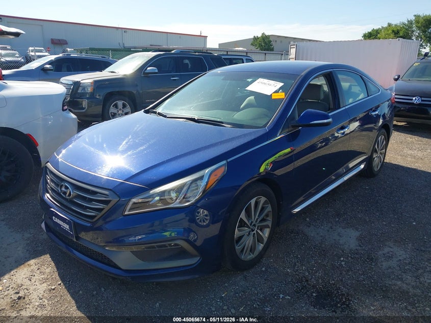 2015 Hyundai Sonata VIN 5NPE34AF6FH255206 IAAI salvage auction — RIGHT FRONT, Clear (Oklahoma), sold $2,600 on 2026-07-29 (photo 2)