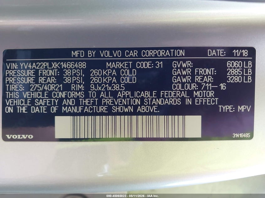 2019 Volvo Xc90 VIN YV4A22PLXK1466488 IAAI salvage auction — FRONT END, Salvage (Iowa), sold $6,400 on 2026-07-10 (photo 9)