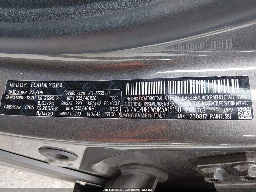 2024 Dodge Hornet VIN ZACPDFCW9R3A15150 IAAI salvage auction — REAR END, Salvage Title, sold $6,200 on 2026-08-04 (photo 9)