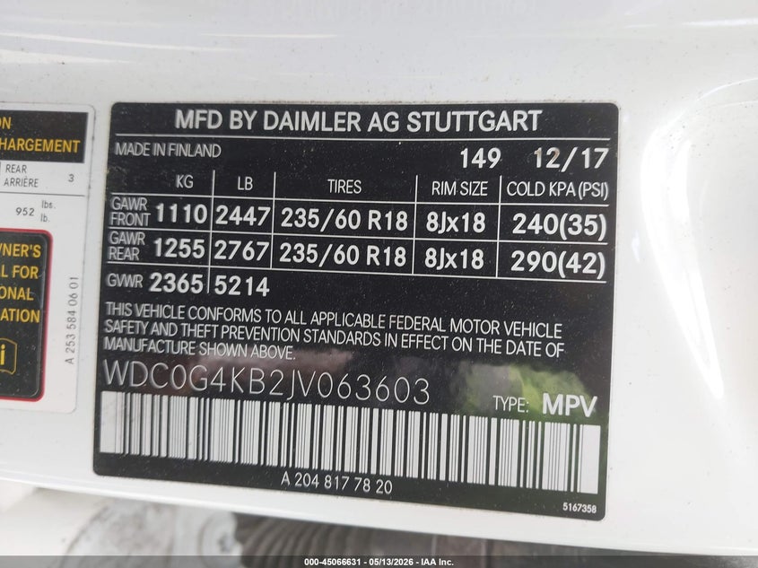 2018 Mercedes-benz Glc VIN WDC0G4KB2JV063603 IAAI salvage auction — SUSPENSION, Salvage (Rhode Island), sold $7,000 on 2026-07-18 (photo 9)